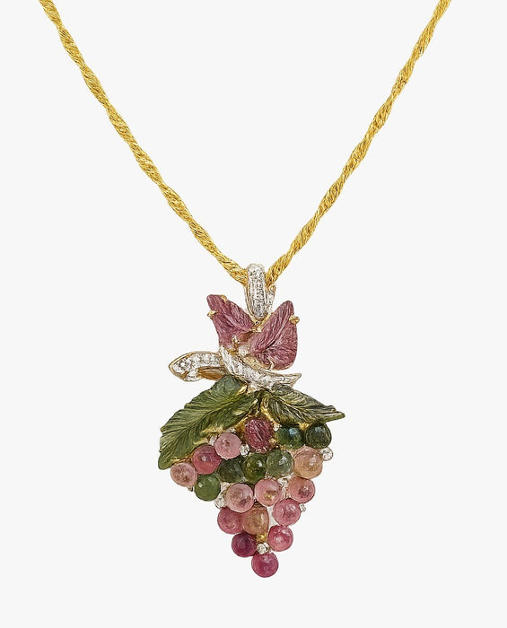 18K Gold Multi-Color Tourmaline Grape Cluster Pendant Necklace – 28.63g