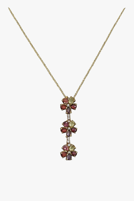 18K Gold Multi-Color Tourmaline Floral Pendant Necklace – 4.81g