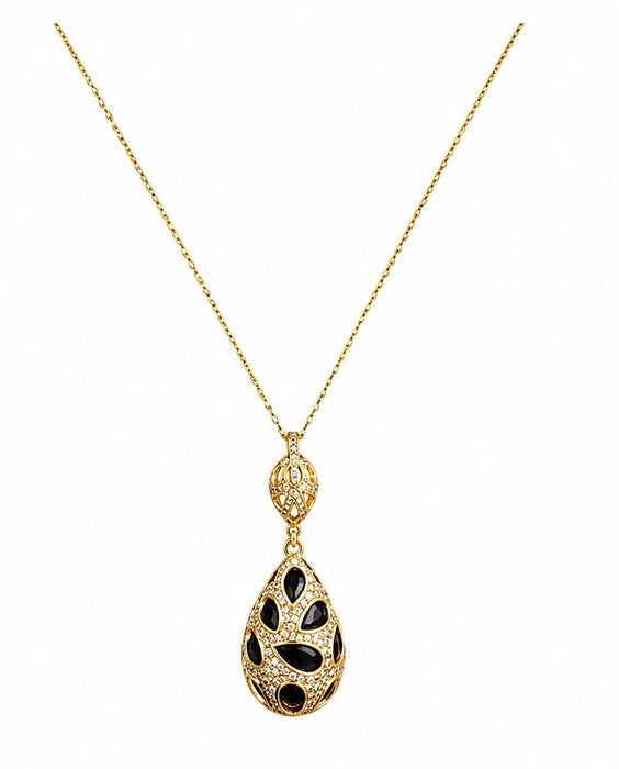 18K Gold Black Onyx & Diamond Teardrop Pendant Necklace – 11.16g