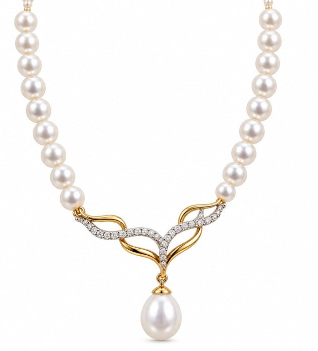 18K Gold Diamond & Freshwater Pearl Pendant Necklace – 22.34g