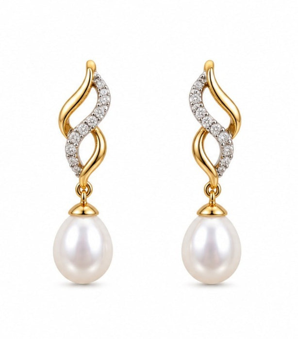 18K Gold Diamond & Pearl Drop Earrings – 4.10g
