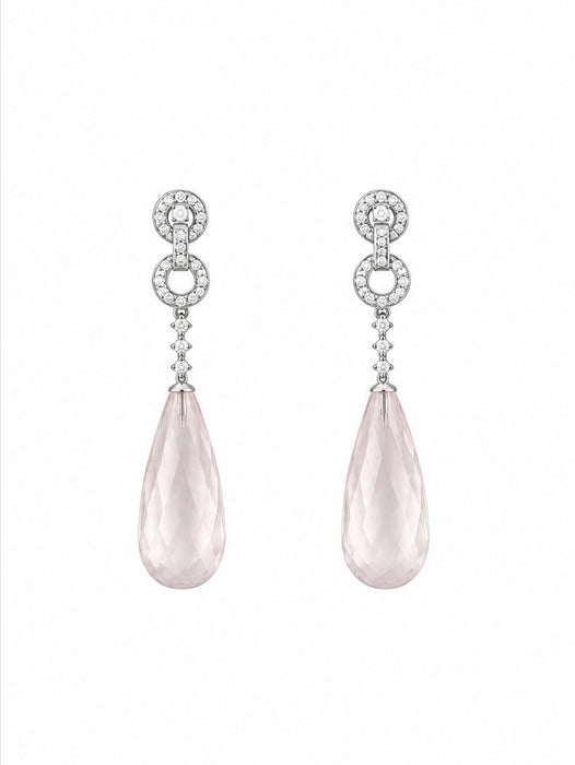 18K White Gold Diamond & Rose Quartz Drop Earrings – 13.33g