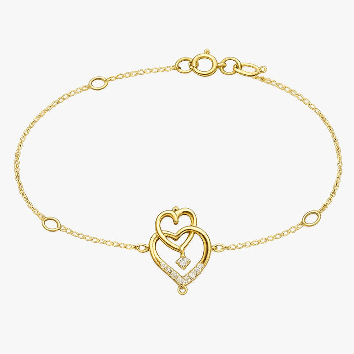 18K Gold Interlocking Heart Diamond Bracelet – 1.74g