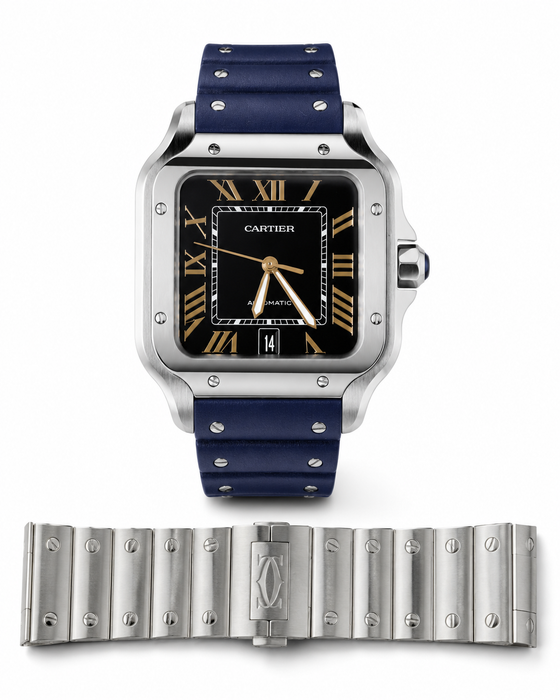 Cartier Santos de Cartier Large Automatic Blue Dial Watch (2022) – Full Set, Two Straps