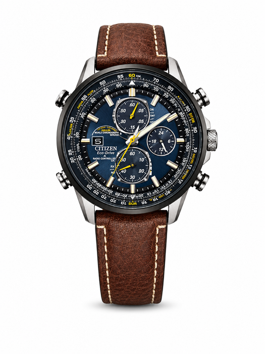 Citizen Eco-Drive World Chronograph Radio-Controlled Blue Dial Leather Strap Watch