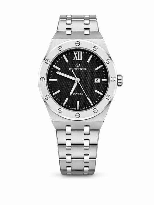 Continental Sapphire Black Textured Dial Swiss Stainless Steel Watch