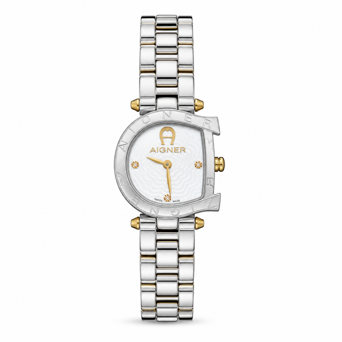 Aigner Ladies Mother of Pearl Diamond Dial Two-Tone Swiss Watch