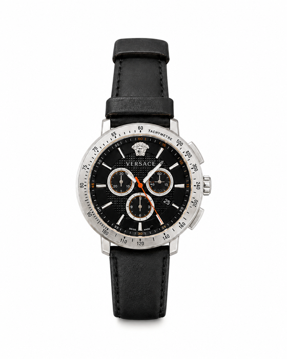 Versace Chronograph Black Dial Leather Strap Swiss Watch