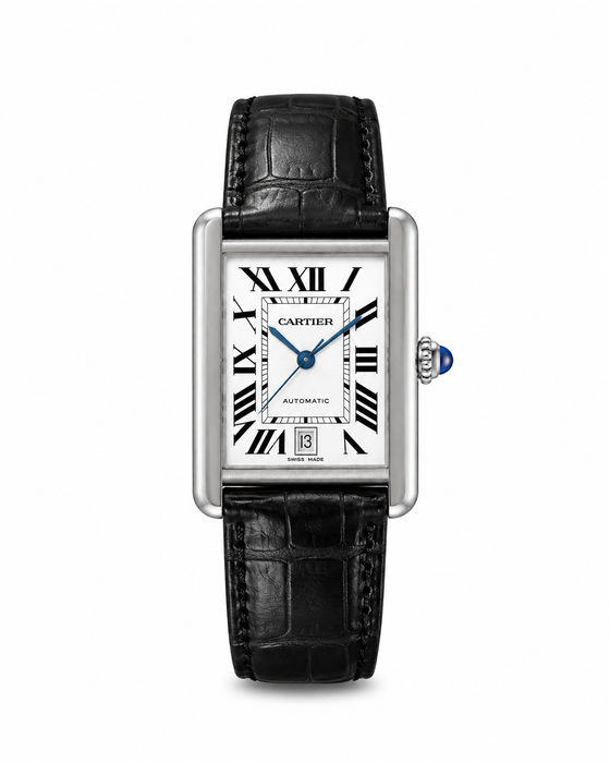 Cartier Tank Solo XL Silver Dial Black Leather Strap Watch