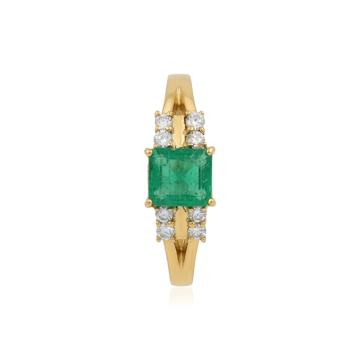 18K Gold Emerald & Diamond Accent Ring – 3.79g