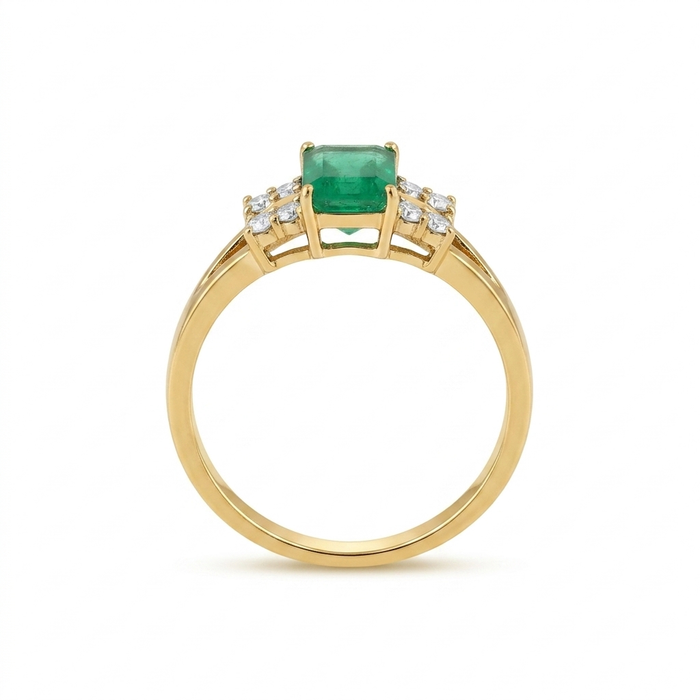 18K Gold Emerald & Diamond Accent Ring – 3.79g