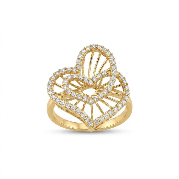 18K Gold Open Heart Diamond Ring – 3.91g