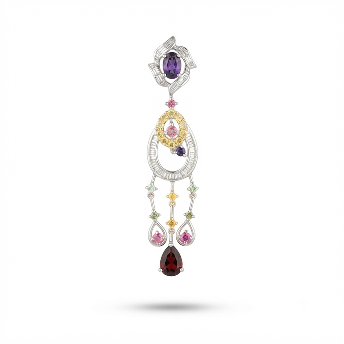 18K Gold Multi-Gemstone Diamond Designer Pendant – 6.00g