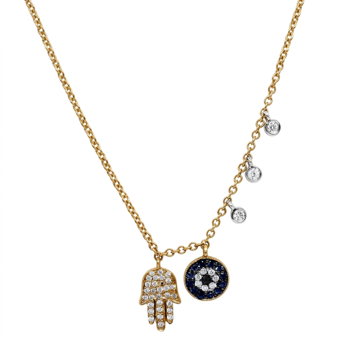 18K Gold Hamsa & Evil Eye Diamond Necklace – 3.29g