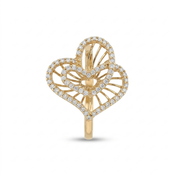18K Gold Open Heart Diamond Ring – 3.91g