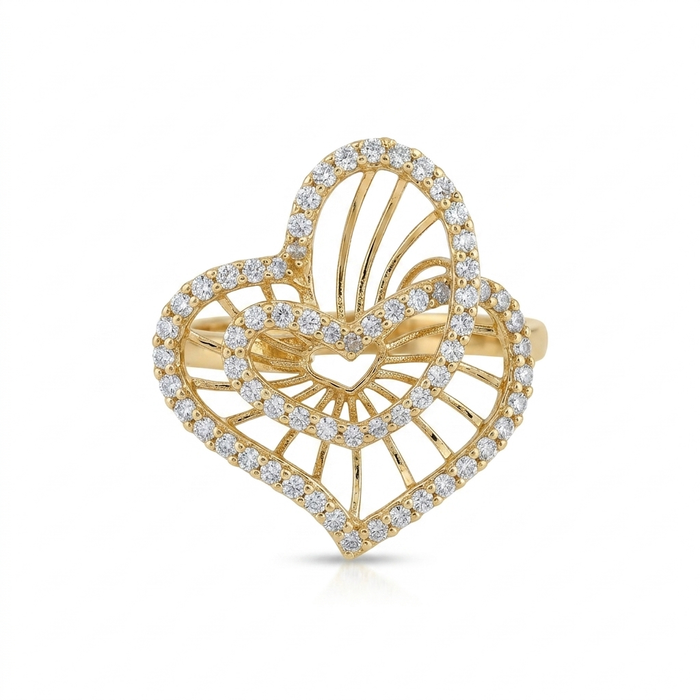 18K Gold Open Heart Diamond Ring – 3.91g