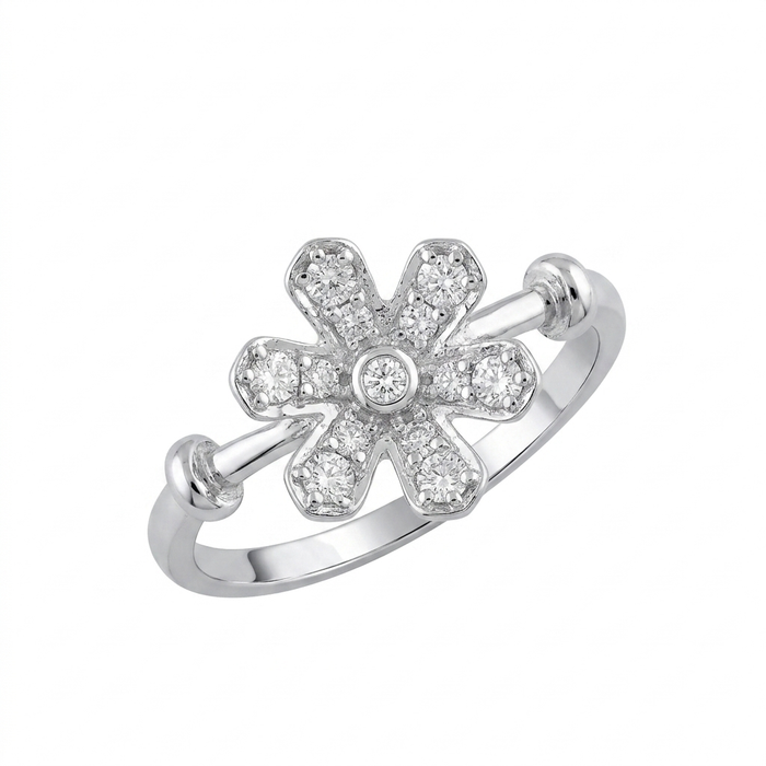 18K White Gold Floral Diamond Ring – 2.76g