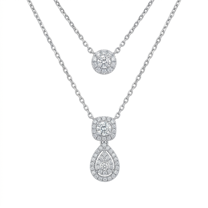18K White Gold Double-Layer Diamond Halo Necklace – 4.93g