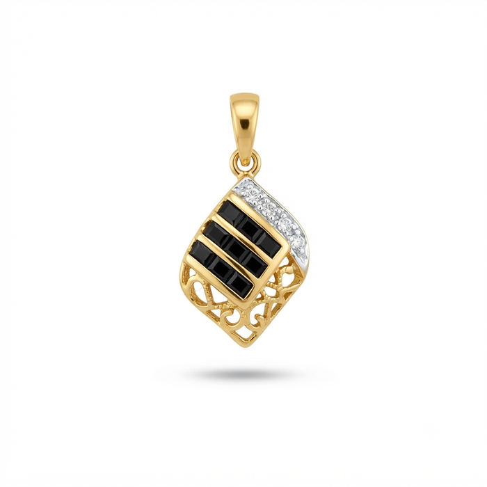 18K Gold Black Onyx & Diamond Geometric Pendant – 3.28g