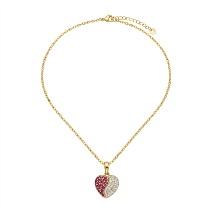 18K Gold Ruby & Diamond Heart Pendant Necklace – 3.69g