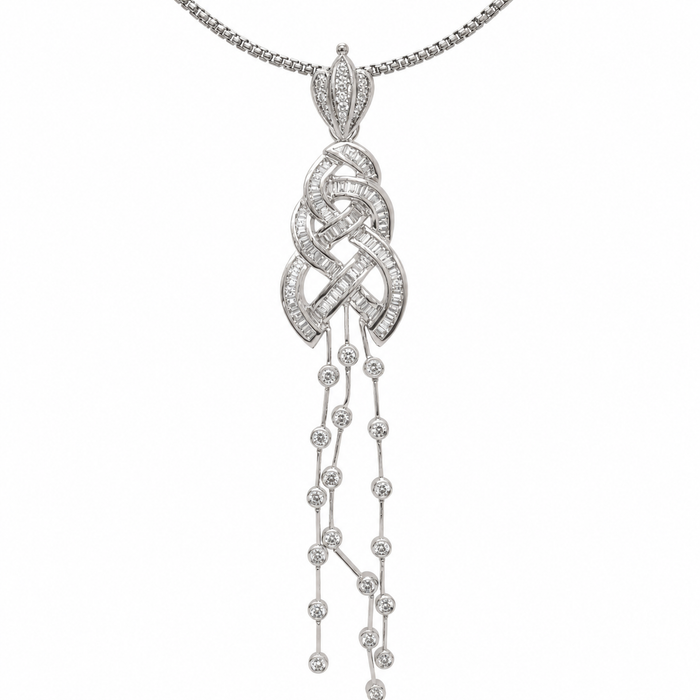 18K White Gold Diamond Tassel Pendant – 14.43g