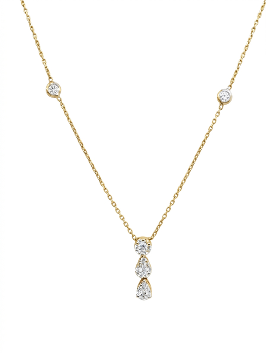 18K Gold Diamond Drop Necklace with Floating Diamond Accents – 3.04g