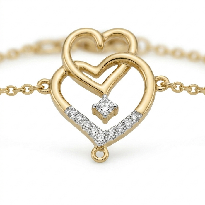 18K Gold Interlocking Heart Diamond Bracelet – 1.74g