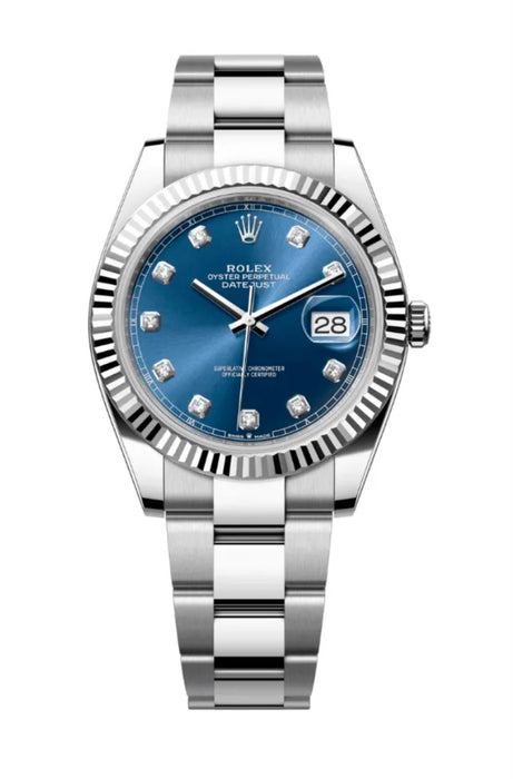 Rolex Datejust 41 Blue Diamond Dial Fluted Bezel Oyster Bracelet Watch (2024) – Full Set
