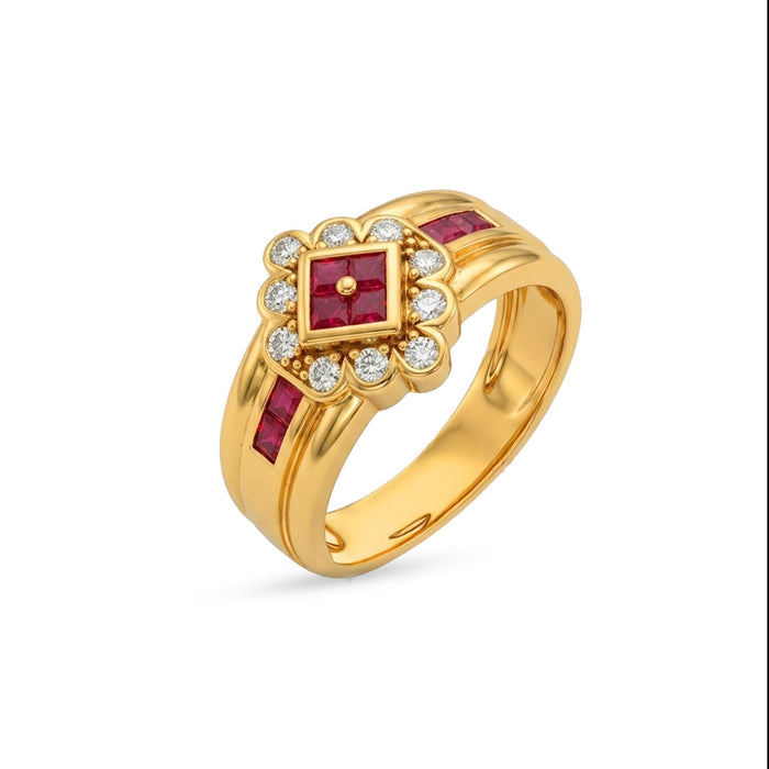 18K Gold Ruby-Inspired Statement Ring with Diamond Accents – 7.44g