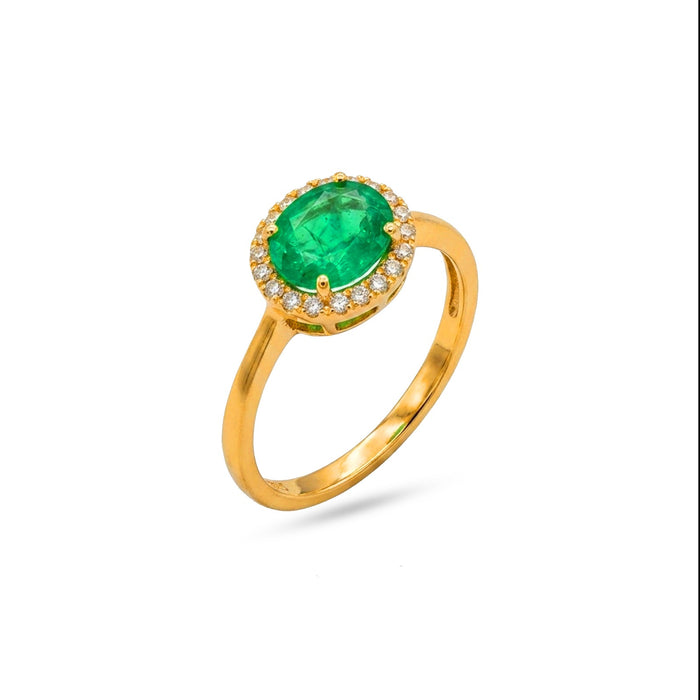 18K Gold Emerald Halo Ring with Diamond Accents – 2.12g