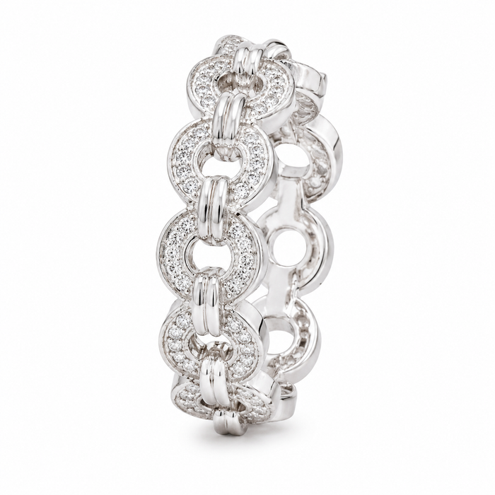 18K White Gold Diamond Link Ring – 5.01g